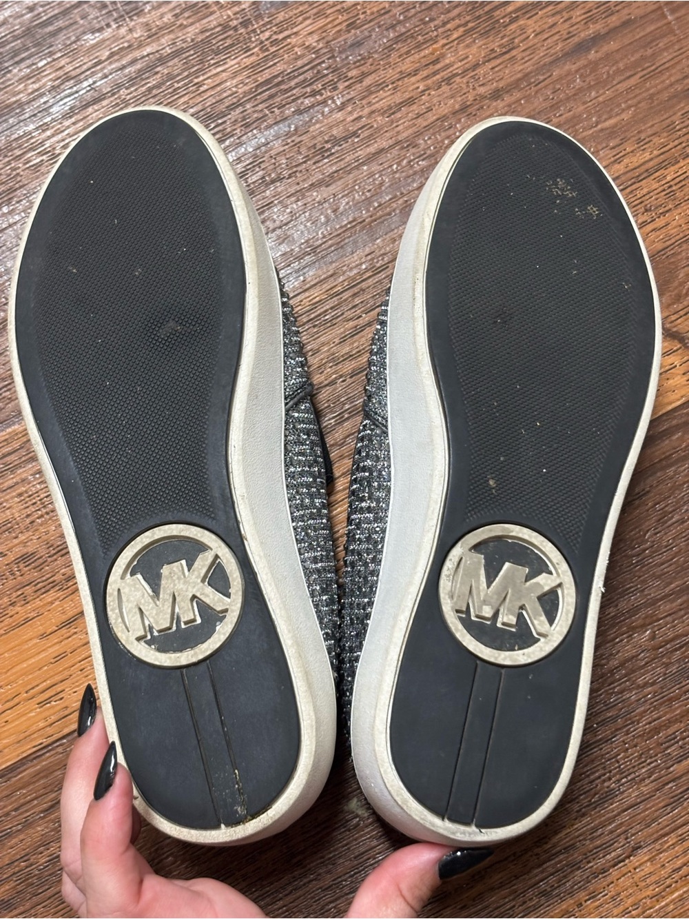 Michael Kors Women's Bedazzled Diamond Grey Metallic Silver Slip-On Sneakers - Picture 5 of 10